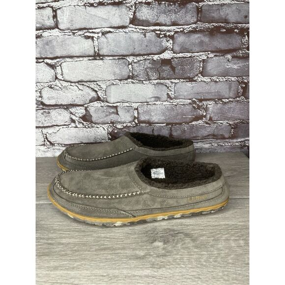 L.L. Bean Ash Gray Suede Fur Lined Mountain Moccasin Winter Slippers Men Sz 11M - Picture 16 of 16